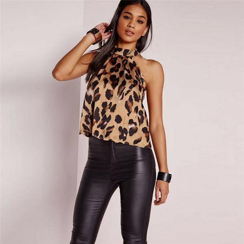 Top Sans Manches Motif Léopard Taille 2XL - Occasion Parfait état | Haut Léopard Femme