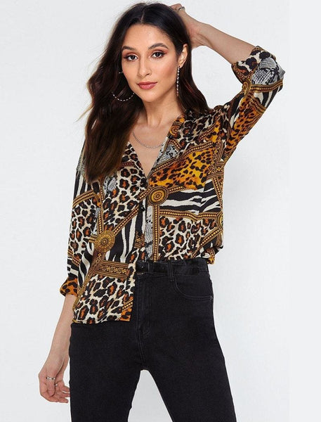 Chemisier/Tunique Noir Imprimé Lion Tigre - Taille 42 - Neuf Sans étiquettes