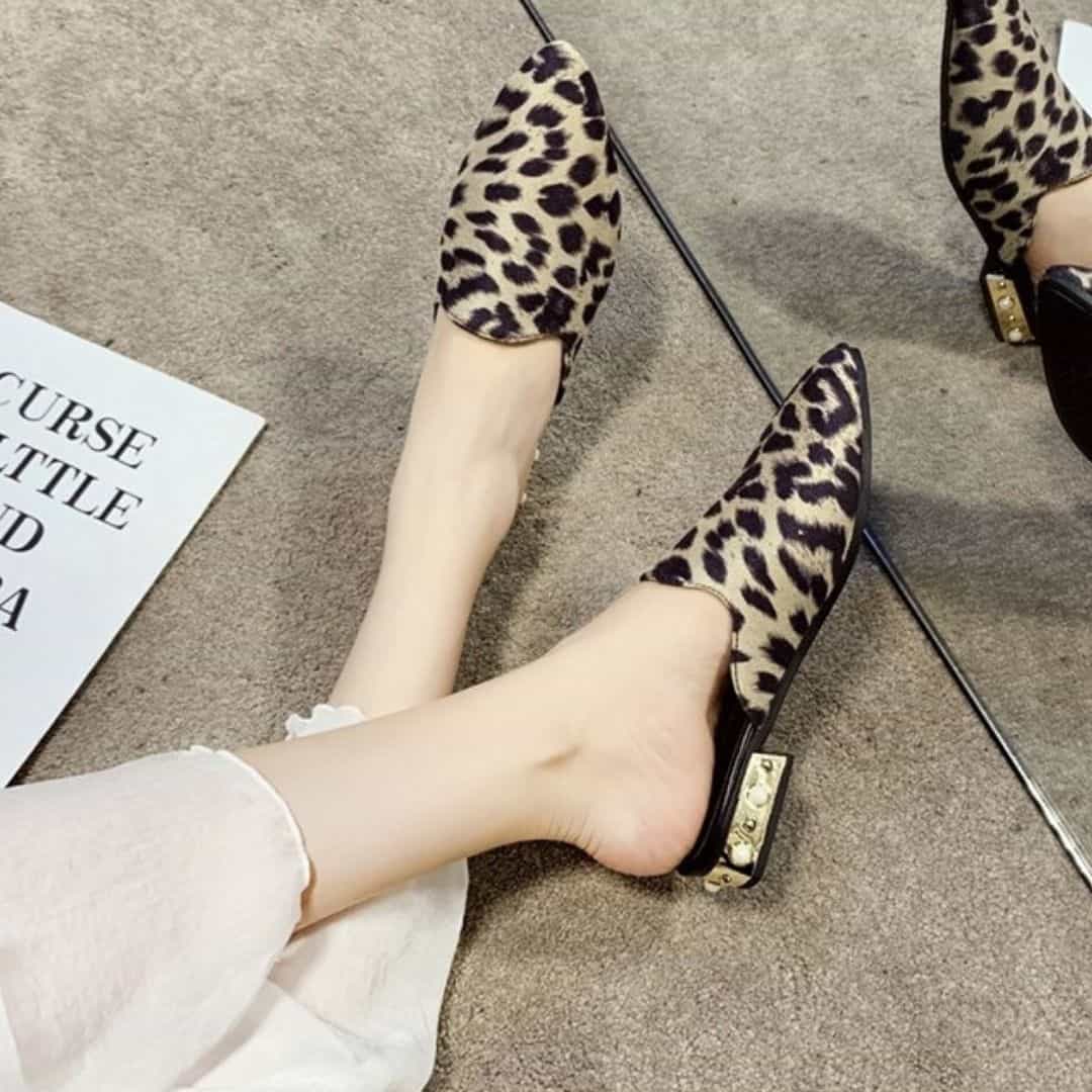 Mules Léopard à Talon Aiguille 13 Cm - Made In Italy Tailles 35 à 42 - Pointu Ouvert