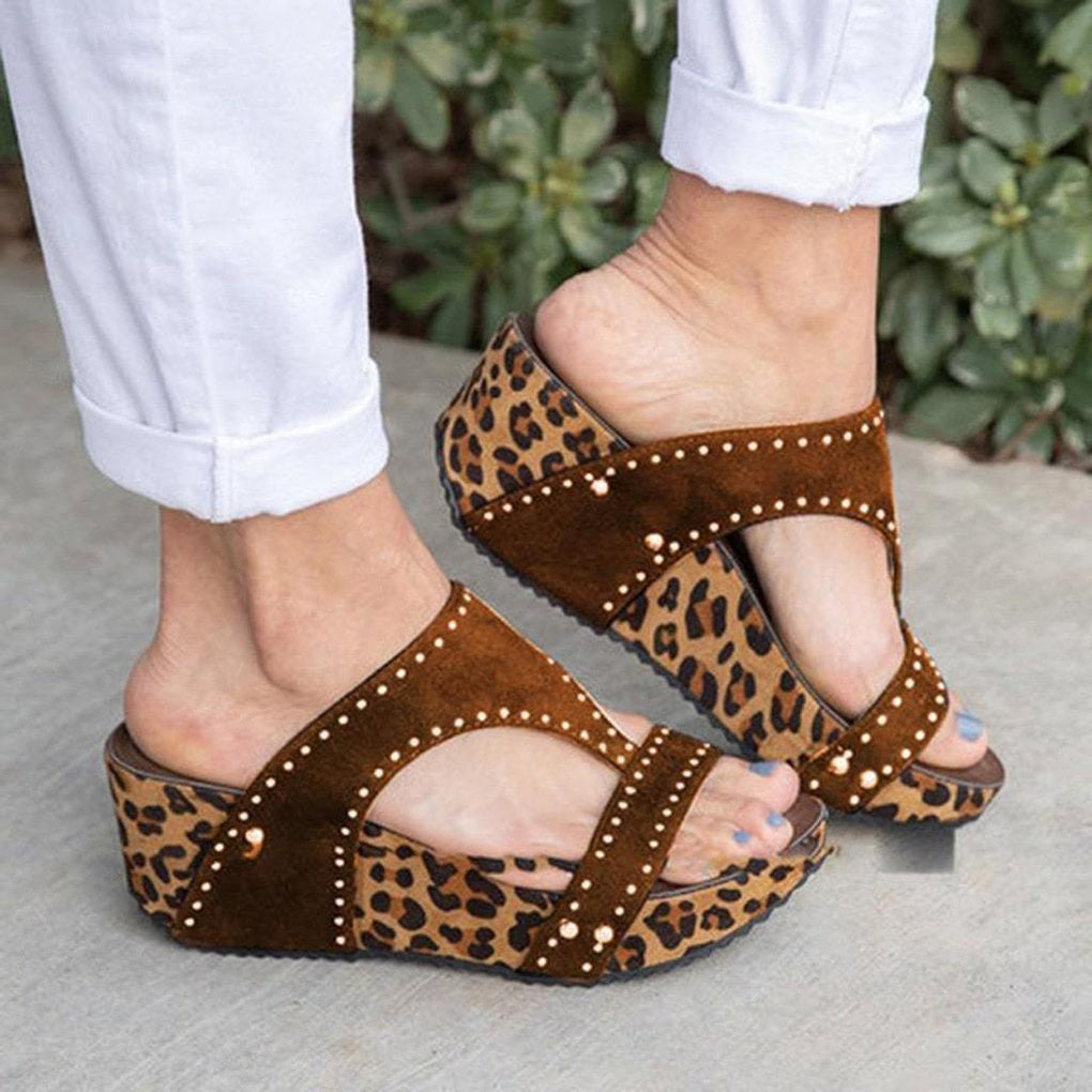 Mule Compensée Cuir Femme Miss Léopard