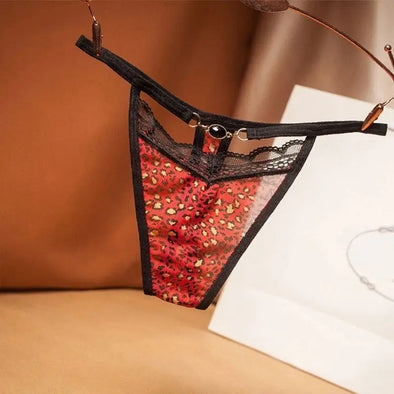 Micro String Léopard Gris Et Rouge - Taille Unique - Sous-vêtement Femme - Neuf Avec étiquettes